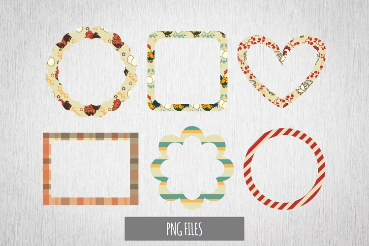 Vintage Chicken Seamless Pattern Frame Set