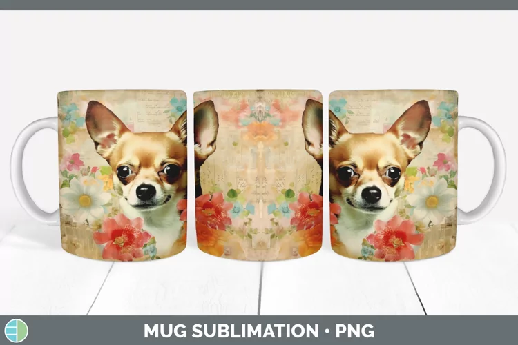 Vintage Chihuahua Dog Mug Wrap | Sublimation Coffee Cup Desi