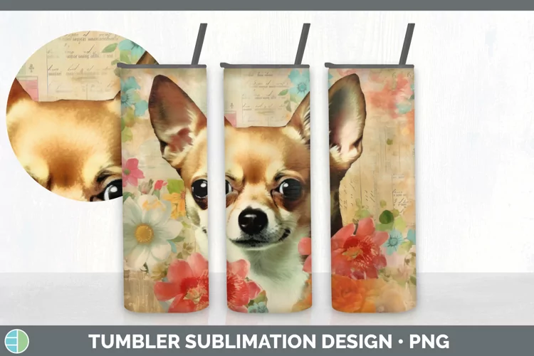 Vintage Chihuahua Dog Tumbler | Sublimation 20 oz Skinny Tum