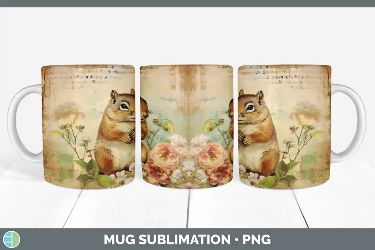 Vintage Chipmunk Mug Wrap | Sublimation Coffee Cup Designs