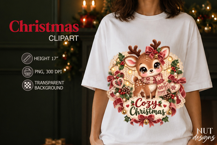 Vintage Cozy Christmas Reindeer Clipart