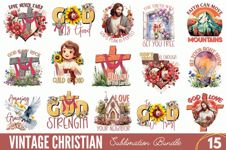 Vintage Christian Sublimation Bundle, Christian PNG design