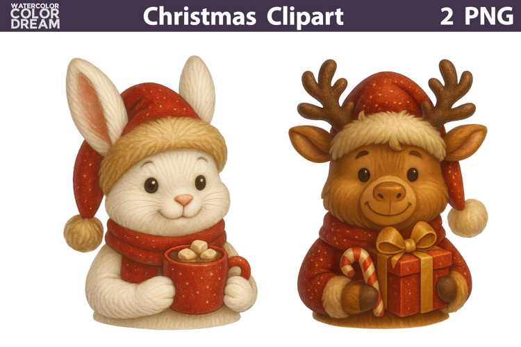 Vintage Christmas Clipart | Cute Animals Sublimation