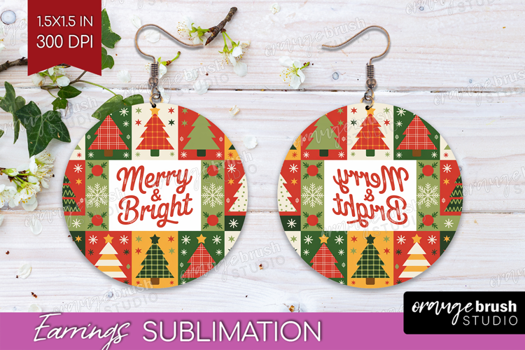 Vintage Christmas Round Earrings - Retro Xmas PNG