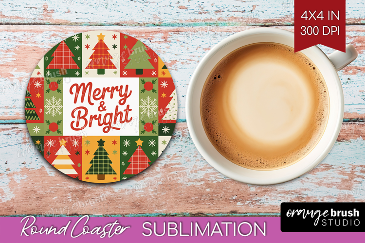Vintage Christmas Round Coaster - Retro Xmas Coaster PNG