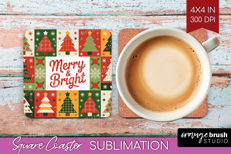 Vintage Christmas Square Coaster - Retro Xmas Coaster PNG