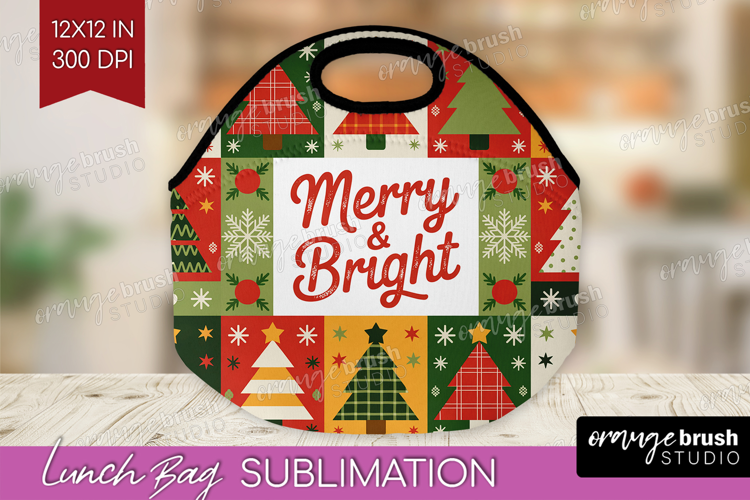 Vintage Christmas Lunch Bag - Retro Xmas Lunch Bug PNG