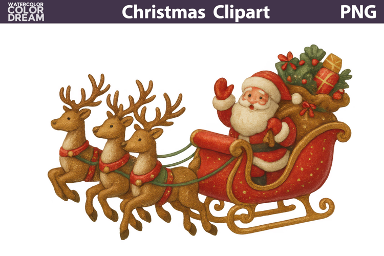 Christmas sleigh| Vintage Christmas Clipart