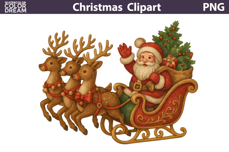 Christmas sleigh| Vintage Christmas Clipart