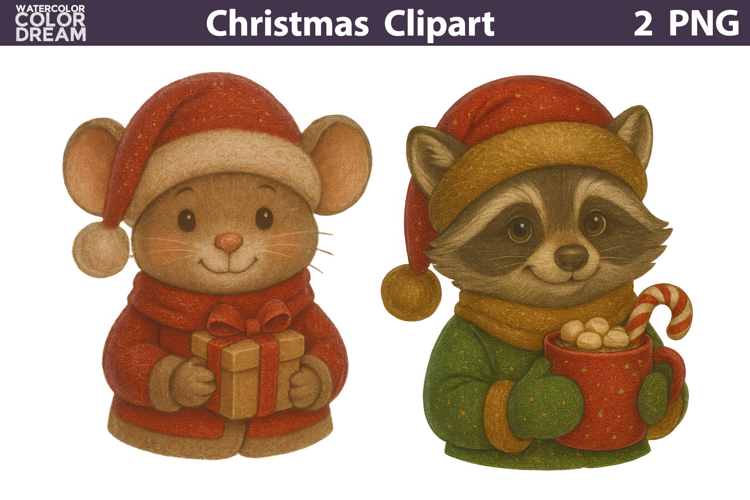 Vintage Christmas Clipart | Cute Animals Sublimation