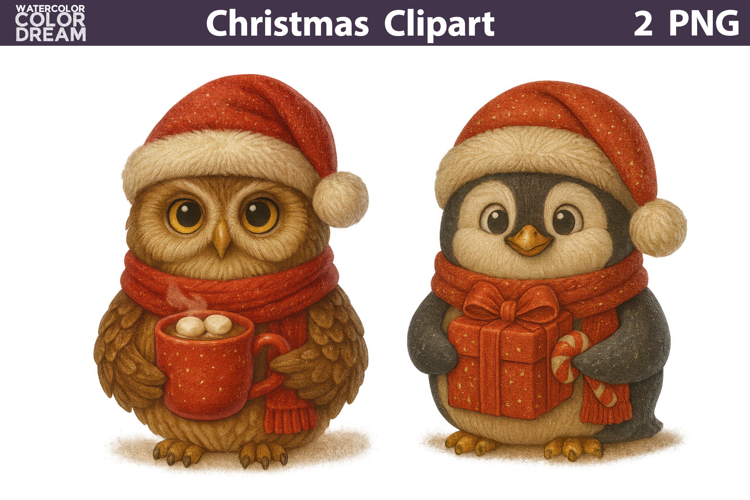 Vintage Christmas Clipart | Cute Animals Sublimation