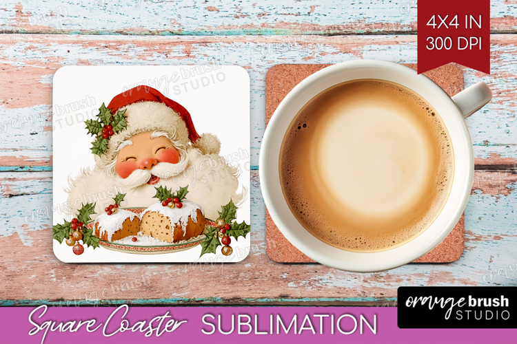 Vintage Christmas Square Coaster - Retro Xmas Coaster PNG