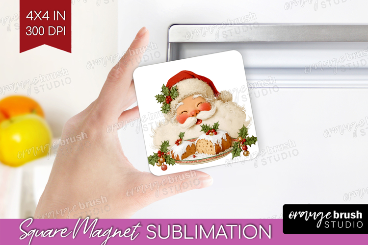 Vintage Christmas Magnet Sublimation - Retro Xmas Square PNG