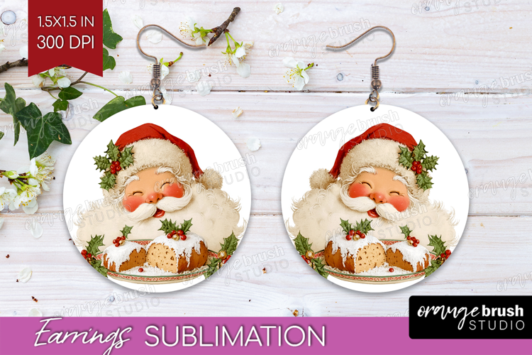 Vintage Christmas Round Earrings - Retro Xmas PNG