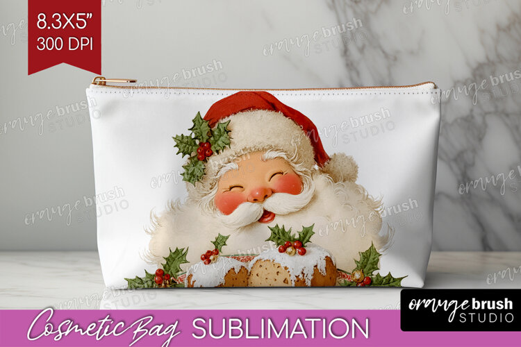 Vintage Christmas Cosmetic Bag - Retro Xmas Makeup Bag PNG example image 1