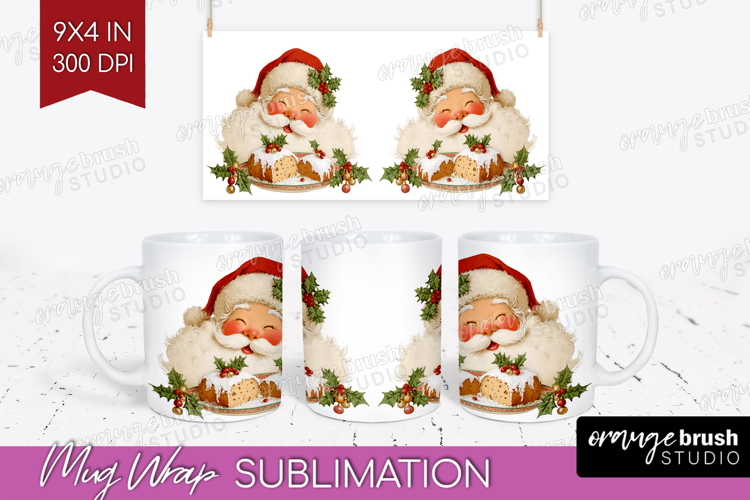 Vintage Christmas Mug Wrap - Retro Xmas Mug PNG Sublimation