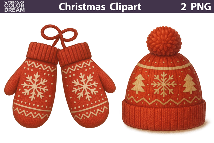 Vintage Christmas Clipart | Hat and Mittens Sublimation