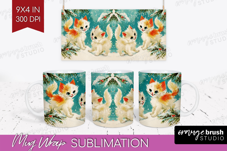 Vintage Christmas Mug Wrap - Retro Xmas Mug PNG Sublimation