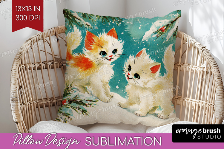 Vintage Christmas Pillow Sublimation - Retro Xmas Pillow PNG