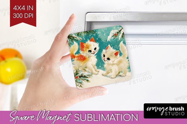 Vintage Christmas Magnet Sublimation - Retro Xmas Square PNG