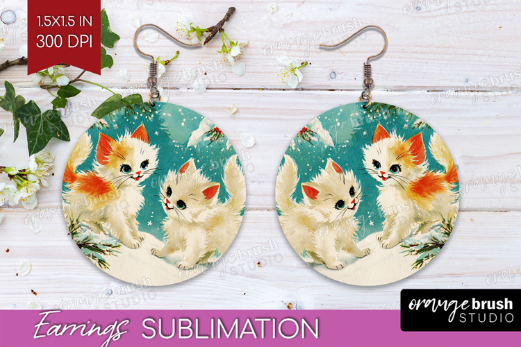 Vintage Christmas Round Earrings - Retro Xmas PNG