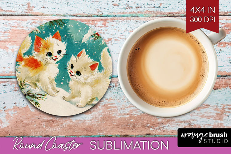 Vintage Christmas Round Coaster - Retro Xmas Coaster PNG