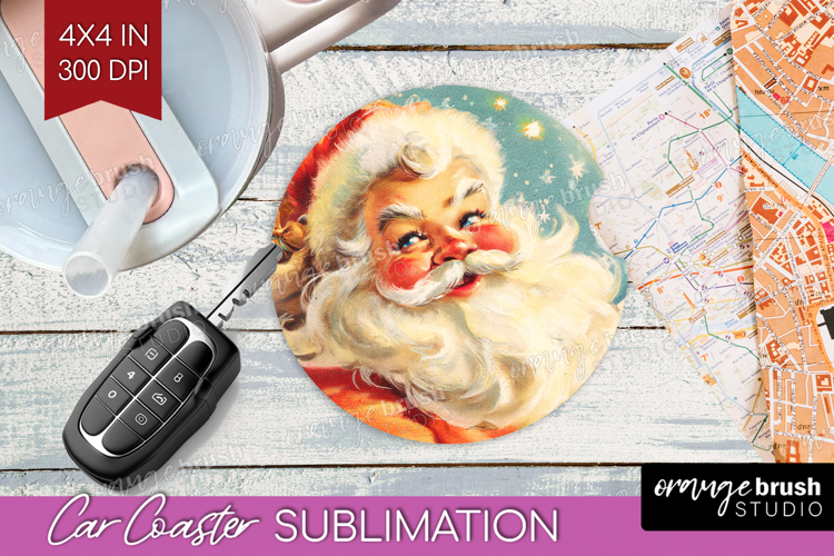 Vintage Christmas Car Coaster - Retro Xmas Coaster PNG