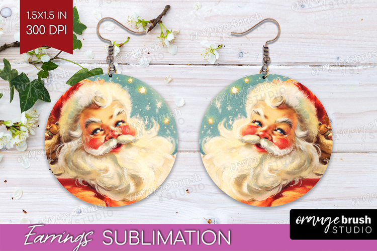 Vintage Christmas Round Earrings - Retro Xmas PNG