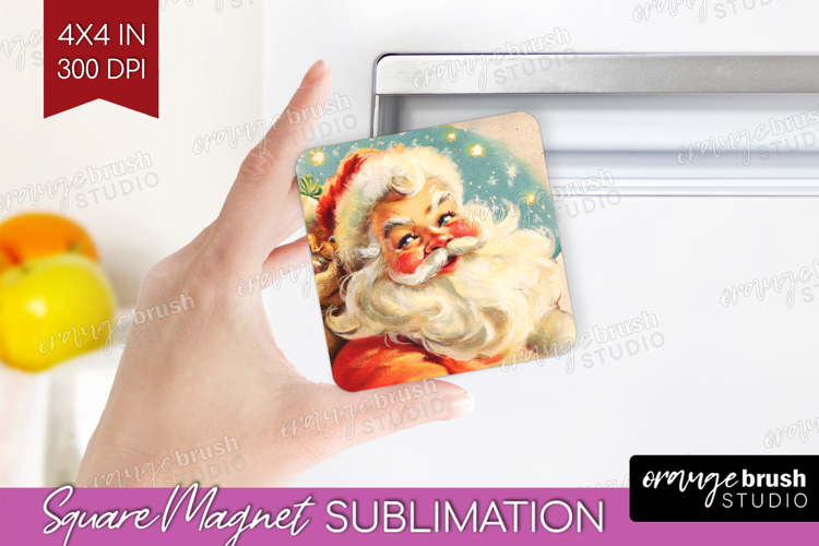 Vintage Christmas Magnet Sublimation - Retro Xmas Square PNG