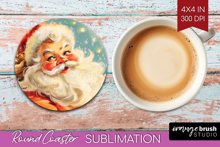 Vintage Christmas Round Coaster - Retro Xmas Coaster PNG