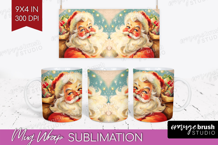 Vintage Christmas Mug Wrap - Retro Xmas Mug PNG Sublimation