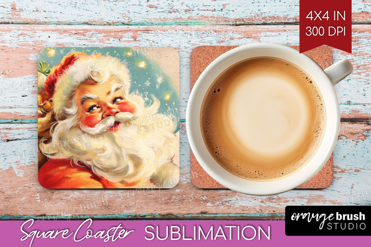 Vintage Christmas Square Coaster - Retro Xmas Coaster PNG