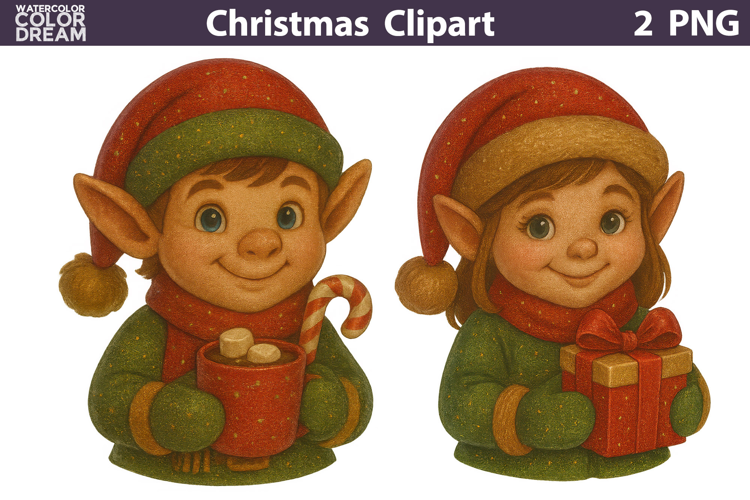 Vintage Christmas Clipart | Cute Elf Sublimation