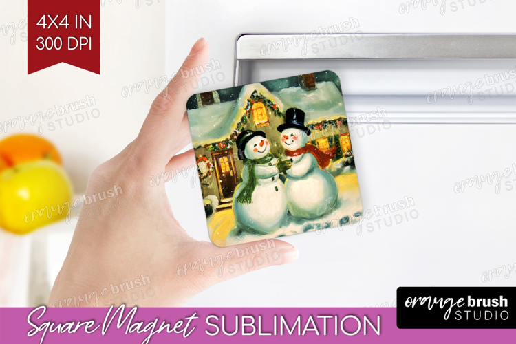 Vintage Christmas Magnet Sublimation - Retro Xmas Square PNG