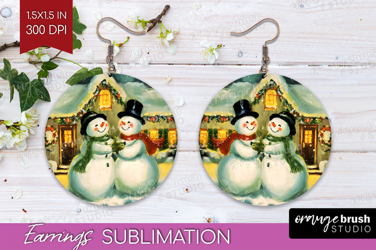 Vintage Christmas Round Earrings - Retro Xmas PNG