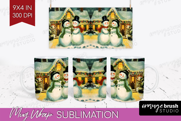 Vintage Christmas Mug Wrap - Retro Xmas Mug PNG Sublimation