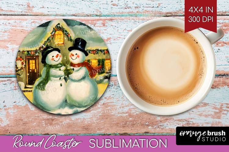 Vintage Christmas Round Coaster - Retro Xmas Coaster PNG