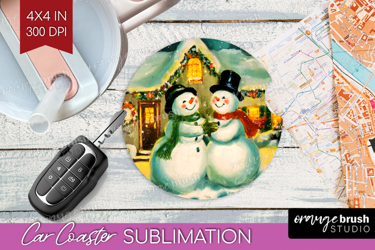 Vintage Christmas Car Coaster - Retro Xmas Coaster PNG