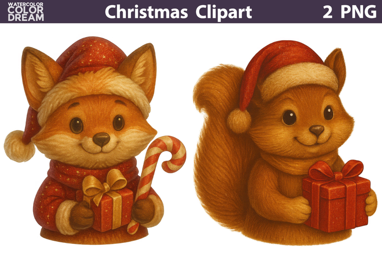 Vintage Christmas Clipart | Cute Animals Sublimation