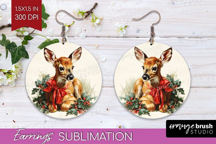 Vintage Christmas Round Earrings - Retro Xmas PNG