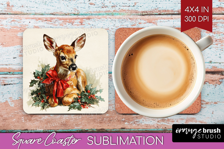 Vintage Christmas Square Coaster - Retro Xmas Coaster PNG