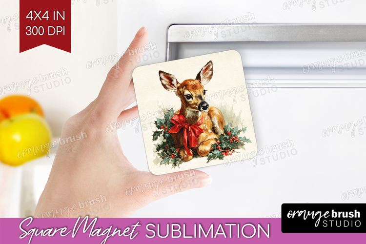 Vintage Christmas Magnet Sublimation - Retro Xmas Square PNG