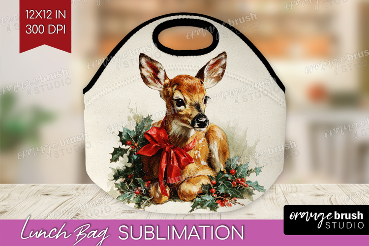 Vintage Christmas Lunch Bag - Retro Xmas Lunch Bug PNG