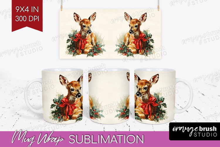 Vintage Christmas Mug Wrap - Retro Xmas Mug PNG Sublimation
