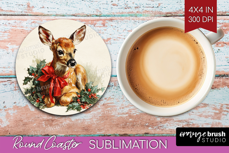 Vintage Christmas Round Coaster - Retro Xmas Coaster PNG
