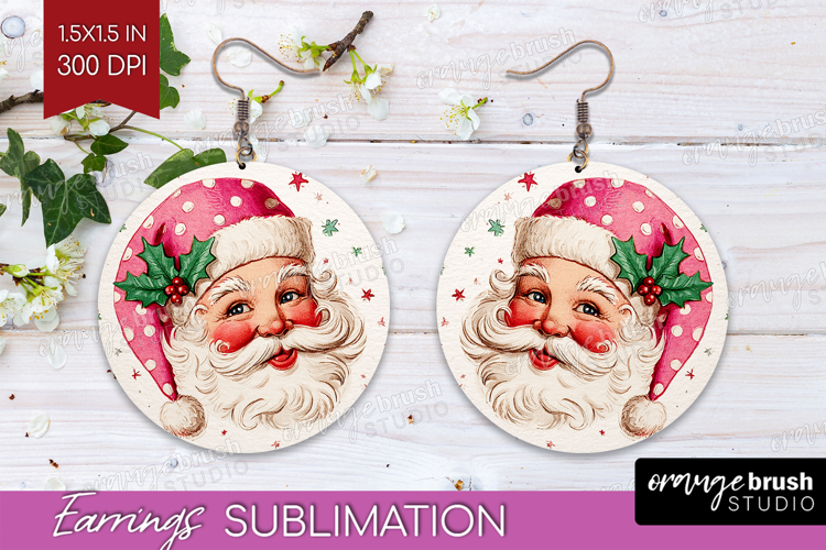 Vintage Christmas Round Earrings - Retro Xmas PNG