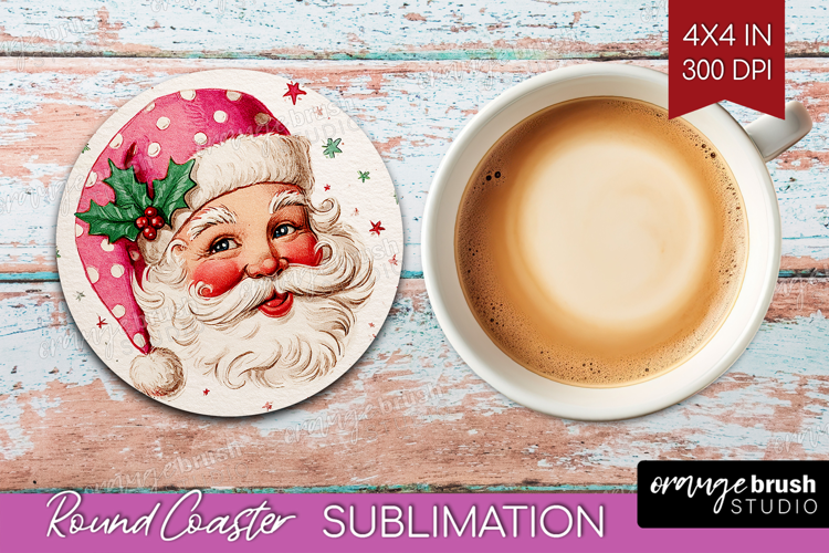Vintage Christmas Round Coaster - Retro Xmas Coaster PNG