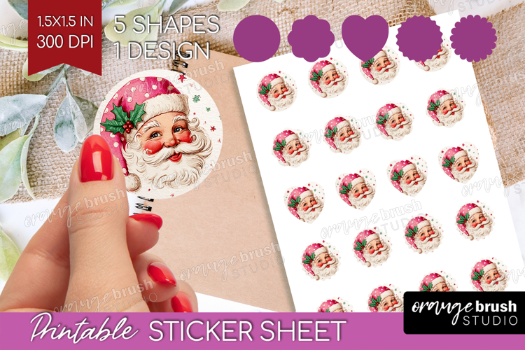 Vintage Christmas Round Sticker - Retro Xmas Printable Sheet