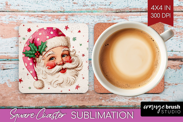 Vintage Christmas Square Coaster - Retro Xmas Coaster PNG