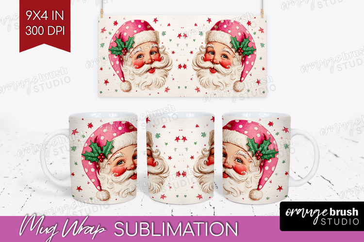 Vintage Christmas Mug Wrap - Retro Xmas Mug PNG Sublimation